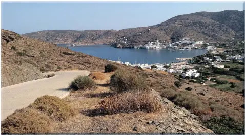  ?? MUST CREDIT: Photo by Walter Nicklin for The Washington Post. ?? With the sailboat snug in the horseshoe-shaped harbor below, there’s ample time to hike and explore yet another rugged Aegean island.