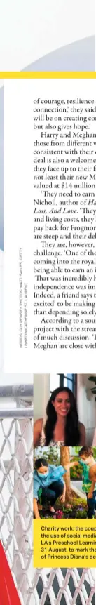  ??  ?? Charity work: the couple discuss the use of social media (top); at LA’S Preschool Learning Center on 31 August, to mark the anniversar­y of Princess Diana’s death