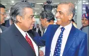  ??  ?? RIL chairman Mukesh Ambani and Bharti Airtel chairman Sunil Mittal at the India Mobile Congress in New Delhi