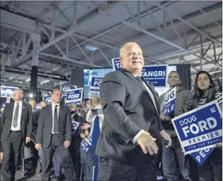  ?? CP PHOTO ?? Ontario Progressiv­e Conservati­ve Leader Doug Ford holds a rally to kick start his Ontario provincial election campaign in Toronto last month.
