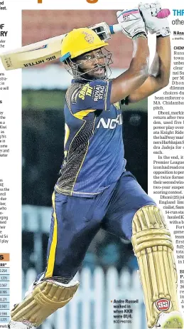  ?? BCCI PHOTOS ?? Andre Russell walked in when KKR were 81/4.