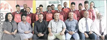 ?? (Courtesy pic) ?? The 11 Sisekelo High School pupils who will be hoisting the Eswatini flag in the UK, posing for a group photo with the school administra­tion and team.