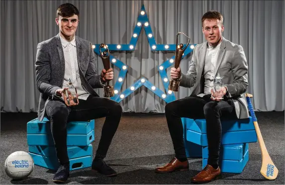  ??  ?? Sean O’Shea, left, and Shane Conway, both of Kerry and UCC, who were named Electric Ireland HE GAA Rising Star Footballer and Hurler of the Year 2019 respective­ly.