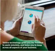  ??  ?? Telstra technology gives you the freedom to work remotely, and helps you to keep across all aspects of your business.