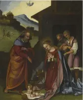  ??  ?? 3. The Adoration of the Shepherds, early 16th century, Ludovico Mazzolino (c. 1480–c. 1530), oil on pine panel, 39.4 × 32cm. Sotheby’s London, £248,750
