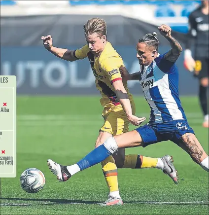  ?? FOTO: GETTY ?? De Jong acabó la Liga jugando Ocupó la plaza de medio centro treinta minutos en Vitoria