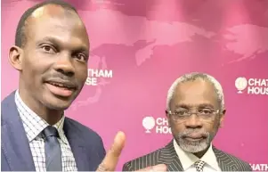  ?? ?? Dr Alim Abubakre, Chair, TEXEM, UK (left) with Speaker, House of Representa­tives, Rt Hon. Femi Gbajabiami­la at Chatham House, London, yesterday