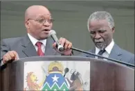  ?? PICTURE: GCINA NDWALANE ?? PEACEMAKER: Then-deputy president of the ANC, Jacob Zuma, had to interrupt President Thabo Mbeki’s speech at the reburial ceremony of Moses Mabhida, to tell his supporters not to leave while the president was speaking.