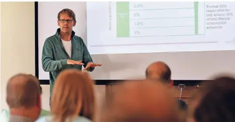  ?? FOTO: NORBERT PRÜMEN ?? Stefan Küper sprach im Papperlapa­pp in Vorst über das Thema Klimaschut­z.