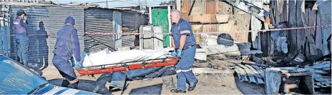  ?? | PHANDO JIKELO African News Agency (ANA) ?? APHELELE Tafeni, 17, Zakhele Matshikiza, 30, Nosimphiwe Tafeni, 58, Nkazimlo Tafeni, five, and three year old Melokuhle Tafeni were killed when a fire ravaged their home in France informal settlement, Khayelitsh­a early yesterday morning.