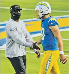  ?? Robert Gauthier Los Angeles Times ?? CHARGERS COACH Anthony Lynn isn’t expected to be back in 2021 to experience the second season of quarterbac­k Justin Herbert.