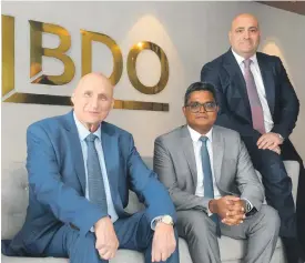  ?? ?? From left, BDO senior managing partner John Attard, director of internal audit Dhayalarub­an Thangaraja, and CEO and partner Mark Attard.