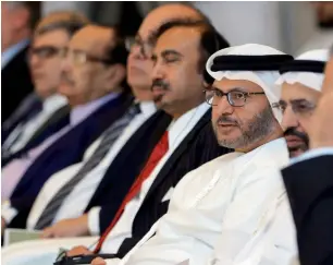  ?? Photos by Ryan Lim ?? Dr Anwar Gargash and other dignitarie­s at the opening ceremony of the Internatio­nal Conference for the Criminalis­ation of Cyberterro­rism in Abu Dhabi on Monday. —