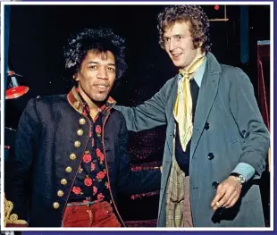  ??  ?? ROCK ROYALTY: Jimi in 1967 with Eric Clapton, who ‘cried all day’ when he died. Left: With girlfriend Kathy Etchingham, who investigat­ed his death