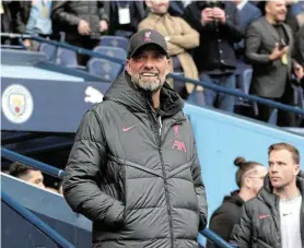  ?? Picture: CLIVE BRUNSKILL/GETTY IMAGES ?? ‘LAST MAN STANDING’: Liverpool manager Jurgen Klopp looks on before the Premier League match against Manchester City at the Etihad Stadium in Manchester on Saturday
