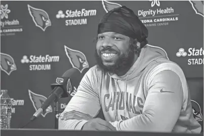  ?? MEGAN MENDOZA/THE REPUBLIC ?? Linebacker Kyzir White speaks to the media during a news conference at the Arizona Cardinals Dignity Health Training Center on April 15 in Tempe.