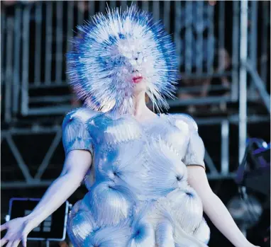  ??  ?? Icelandic singer Björk likes creative costumes, such as this number worn at the Bonnaroo festival in Manchester, Tennessee.