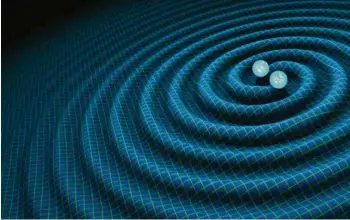  ?? (R. HURT/CALTECH-JPL/EPA) ?? Vision d’artiste des ondes gravitatio­nnelles générées par la fusion de deux étoiles à neutrons.