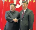  ?? Picture: AFP ?? MAKING UP: This video grab shows North Korean leader Kim Jong-un, left, and Chinese President Xi Jinping meeting in Beijing