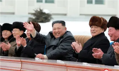  ?? Photograph: KCNA/EPA ?? The North Korean leader, Kim Jong-un, has previously used the treat of a ‘gift’ to refer to its first test launch of an interconti­nental ballistic missile in 2017.