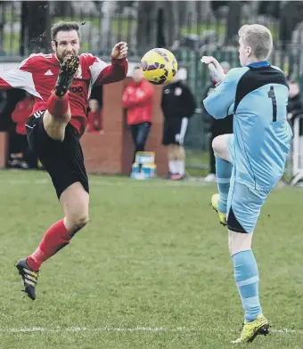  ??  ?? Sunderland RCA striker John Butler attacks Chester-le-Street keeper Jack Wilson. Pictures by Kevin Brady