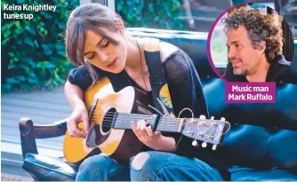  ??  ?? Keira Knightley tunes up Music man Mark Ruffalo