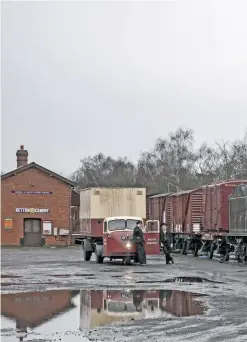  ??  ?? It isn’t just wagons… The GCR wagon group has also invested in a carmine and cream-liveried Scammel Scarab lorry, which is perfect for BRera goods yard re-creations.
On an overcast January 15, visiting ‘K1’
No. 62005 picks up vans for onward transport at Quorn & Woodhouse.