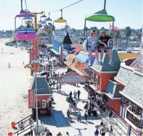  ??  ?? From the air, visitors on the Sky Glider have a commanding view of Monterey Bay, right next to the Santa Cruz Beach Boardwalk.