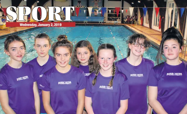  ??  ?? Ashbourne &amp; District Swimming Club swimmers at the Derbyshire ASA long course championsh­ips at Ponds Forge, from left: Robyn Tilsley, Elena Andrews, Imogen Scotcher, Isobel Torpey, Kate Hancock, Ellie Torpey and Anna Poyser.