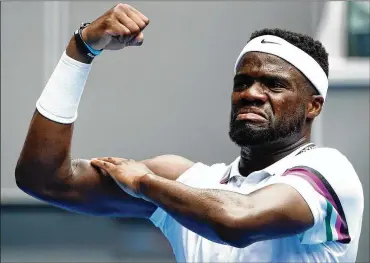  ?? MARK KOLBE / GETTY IMAGES ?? Frances Tiafoe of the United States celebrates winning match point in his second round match against Kevin Anderson of South Africa during day three of the 2019 Australian Open on Wednesday in Melbourne, Australia.