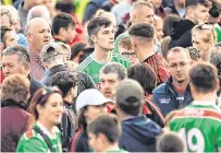  ?? OLIVER McVEIGH/ ?? Loyal to the core: James McCormack of Mayo mixes with supporters after the final whistle in Newry last Saturday