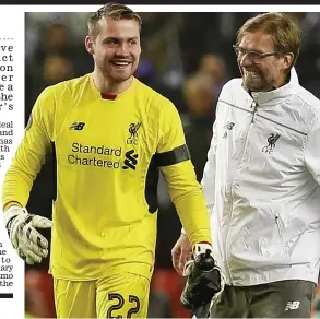  ?? REUTERS ?? In safe hands: Klopp (right) has praised Mignolet’s form