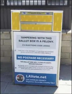  ?? VALLEY PRESS FILES ?? The Los Angeles County Record-Recorder/County Clerk has added two new in person voting locations and an additional Vote by Mail drop box location.