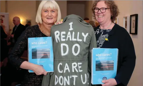  ??  ?? Marian Harkin (MEP) who wrote the forward and launched the report by the Family Carers Steering Group, pictured along with the report’s author Dr. Deirdre Byrne.