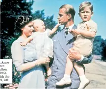  ??  ?? Daddy’s girl: Anne with Prince Charles and her parents in 1951, right; and with the Duke in 2012, left