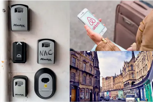  ??  ?? Top left: A key safe is a telltale sign that a property is an Airbnb.Top right: Airbnb had revenue of $2.6bn in 2017. Above: Edinburgh’s Old Town is popular with Airbnb investors.