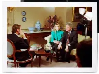  ??  ?? Above: Hillary and Bill share a moment on Capitol Hill in 1993. Left: The couple during a television interview on the campaign trail in January 1992.