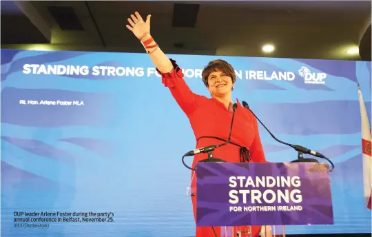  ?? (REX/Shuttersto­ck) ?? DUP leader Arlene Foster during the party's annual conference in Belfast, November 25.