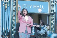  ?? LORIN ELENI GILL/THE ASSOCIATED PRESS ?? London Breed greets supporters after victory in San Francisco.