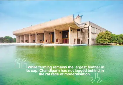  ??  ?? Previous page: Sukhna Lake, Chandigarh Pictured: Assembly building in the Capitol Complex of Chandigarh