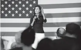  ?? TRACY GLANTZ tglantz@thestate.com ?? Nikki Haley speaks to hometown supporters during a campaign rally at The Grove in Lexington County, South Carolina, on April 6.