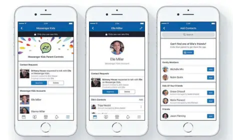  ?? FOTO: FACEBOOK/DPA ?? Facebook hat eine Chat-App für Kinder entwickelt. Die Accounts im „Messenger Kids“können nur von den Eltern angelegt werden, und diese müssen jeden neuen Kontakt freigeben. Laut Facebook wird keine Werbung angezeigt und die Daten werden nicht für...