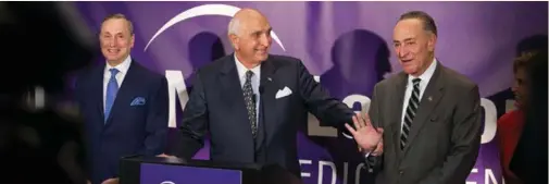  ??  ?? “We have overcome many challenges over the last two months,” NYU Langone Dean and CEO Dr. Robert Grossman, left, said at a news conference on Dec. 27 regarding the damage sustained from superstorm Sandy. He stands next to hospital Chairman Kenneth...