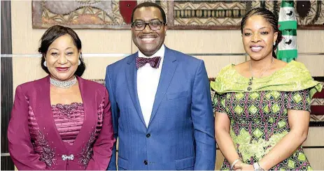  ??  ?? Chairman, NEPAD Business Group Nigeria (NBGN), Nike Akande (left); President, African Developmen­t Bank Group (AFDB), Akinwumi Adesina and National Co-ordinator/ceo, NEPAD Nigeria, Gloria Akobundu, during a courtesy visit by NBGN to the AFDB in Abidjan,...