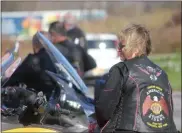  ?? CHARLES PRITCHARD - ONEIDA DAILY DISPATCH ?? The American Legion Riders of Canastota and Munnsville get ready to escort department heads on Tuesday, Oct. 29, 2019.