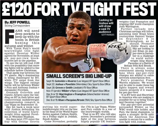  ?? GETTYIMAGE­S ?? Cashing in: Joshua will will draw a vast TV audience