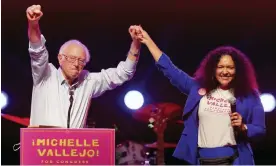  ?? Photograph: Joel Martinez/AP ?? Bernie Sanders and Michelle Vallejo, a Democratic candidate for Congress, at a rally in McAllen, Texas, on 30 October.