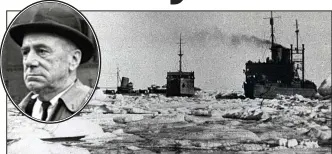  ??  ?? The frozen limit: A convoy amid the Arctic ice floes. Inset: Leo Gradwell in 1963