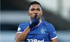  ?? Photograph: Stuart Wallace/BPI/Shuttersto­ck ?? Rangers striker Alfredo Morelos celebrates quietly after scoring the second goal at St Mirren.