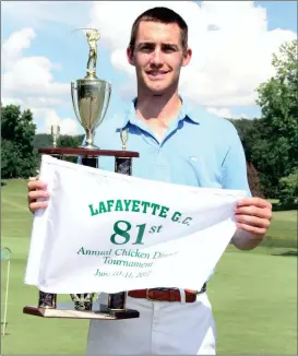  ??  ?? An eagle on the first playoff hole gave Levi Nix a third straight Chicken Dinner golf tournament title in LaFayette on Sunday. Nix and recent Southeast Whitfield graduate Matthew Cleary finished 36 holes tied at 9-under par. (Messenger photo/Scott...